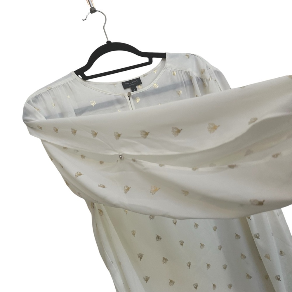 NWT! The Limited Sheer White w/ Gold Blouse w/ open panel sleeves in size Large - Picture 3 of 8